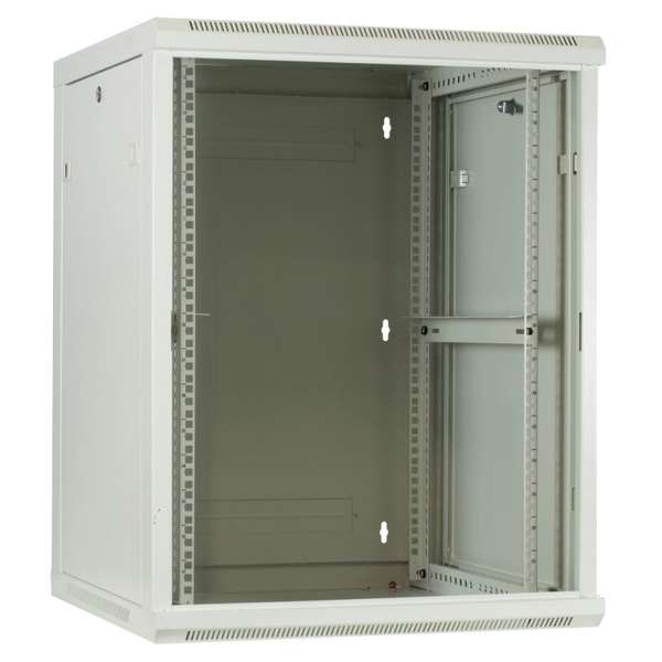 Naar omschrijving van AST19-6615W-FD - 15U witte wandkast met glazen deur 600x600x770mm (BxDxH)