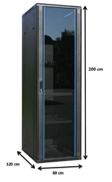 Naar omschrijving van AST19-8242 - 42U, 19Inch serverkast, glazen deur (BxDxH) 800x1200x1983mm
