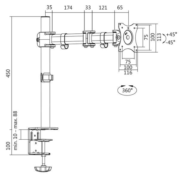 Naar omschrijving van BP0021 - Monitor mount 13â€“27inch steel 8 kg max Arm lengte 428mm