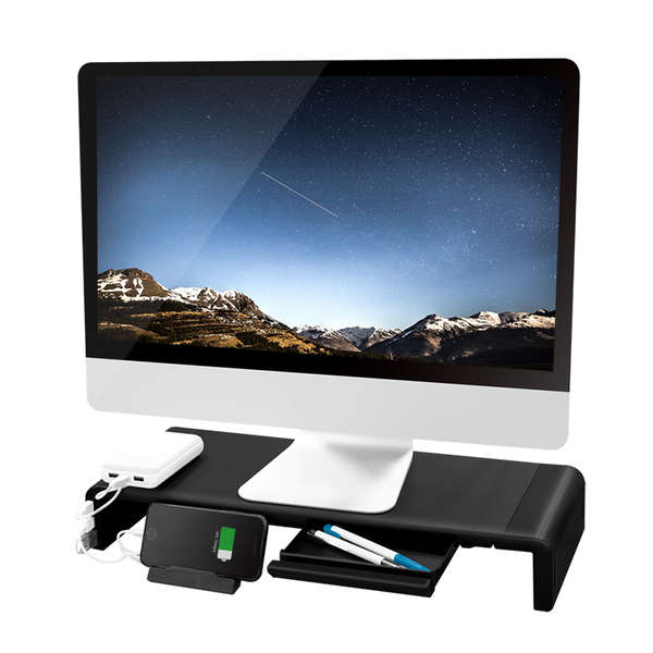Naar omschrijving van BP0141 - Ergonomic tabletop monitor riser 420â€“520 mm long 2x USB 3.0 1x USB-C