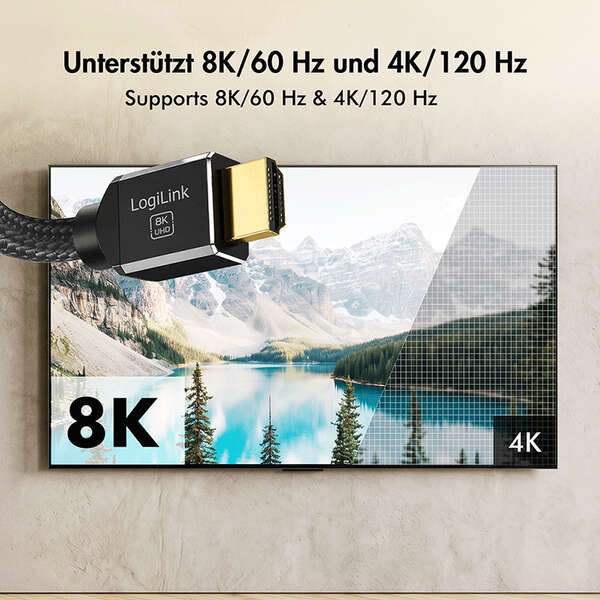 Naar omschrijving van CH0111 - HDMI cable, A/M to A/M, 8K/60 Hz, 48 Gbps, metal, nylon, certified, black, 2 m