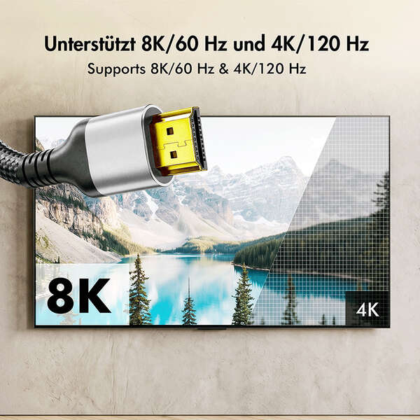 Naar omschrijving van CH0122 - HDMI cable, A/M to A/M, 8K/60 Hz, 48 Gbps, metal, nylon, black/grey, 2 m