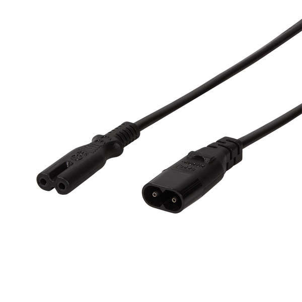 Naar omschrijving van CP129 - Power cord extension, IEC C8 male to IEC C7 female, 2m, black