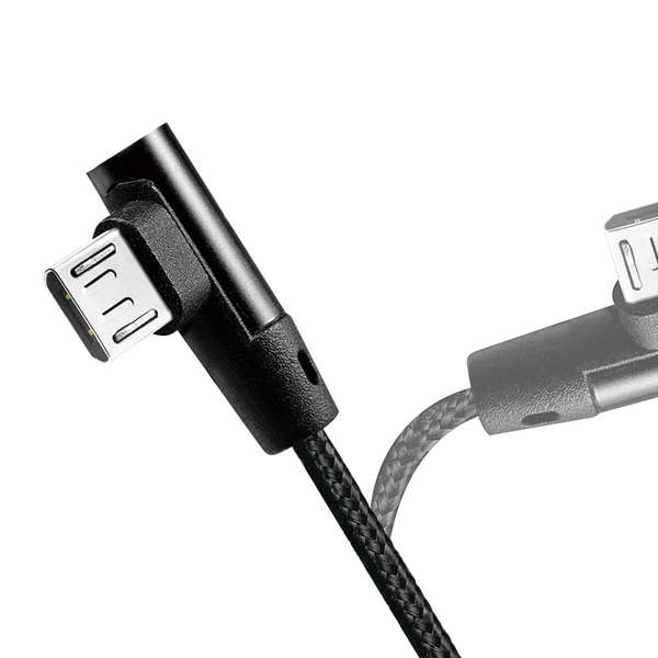 Naar omschrijving van CU0141 - USB 2.0 cable, USB-A/M to Micro-USB/M (90°),fabric,metal,black, 0.3 m