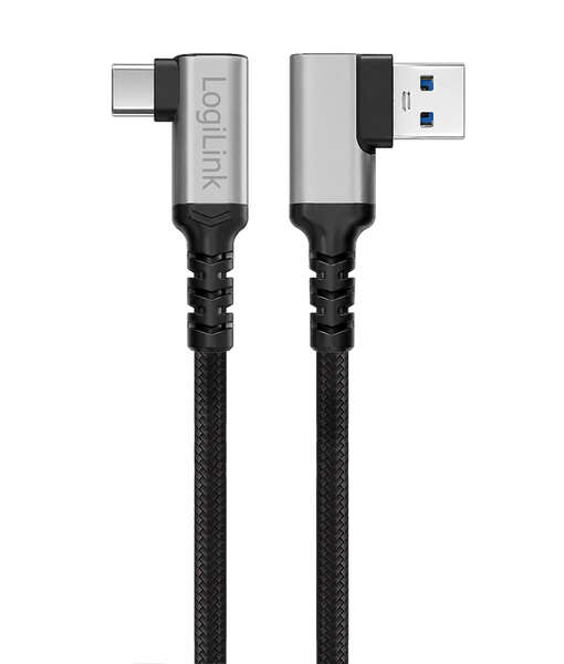 Naar omschrijving van CU0470 - USB 3.2 Gen1 Type-C cable, A/M 90°toC/M 90°, 5Gbps,60W,metal,silver/black,0.5 m