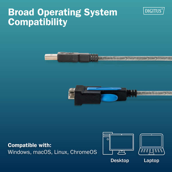 Naar omschrijving van DA-70170 - USB to DB9 RS232 cable with FT232RNL Chipset Transparent PVC Jacket, 1.8 m