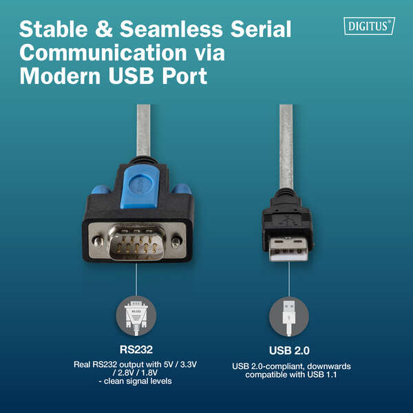 Naar omschrijving van DA-70170 - USB to DB9 RS232 cable with FT232RNL Chipset Transparent PVC Jacket, 1.8 m