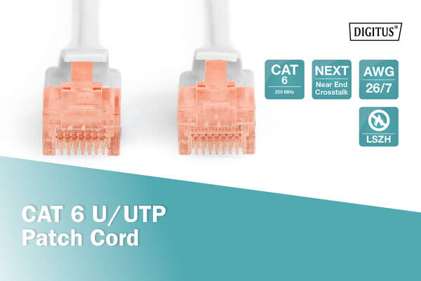 Naar omschrijving van DK-1617-005 - CAT 6 U-UTP patch cord, Cu, LSZH AWG 26/7, length 0.50 m, color grey