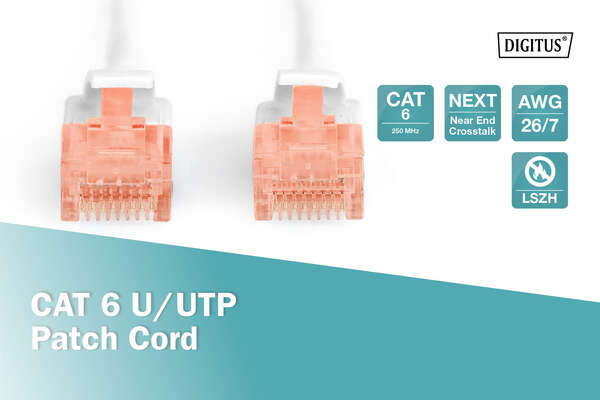 Naar omschrijving van DK-1617-005-WH - CAT 6 U-UTP patch cord, Cu, LSZH AWG 26/7, length 0.50 m, color white