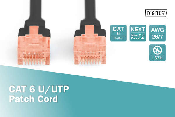 Naar omschrijving van DK-1617-010-BL - CAT 6 U-UTP patch cord, Cu, LSZH AWG 26/7, length 1 m, color black