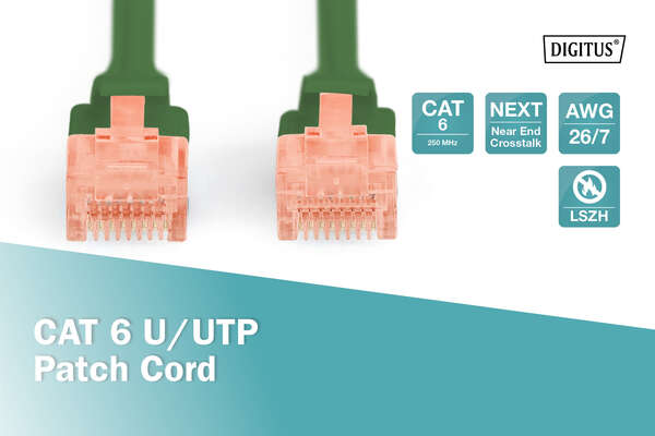 Naar omschrijving van DK-1617-010-G - CAT 6 U-UTP patch cord, Cu, LSZH AWG 26/7, length 1 m, color green