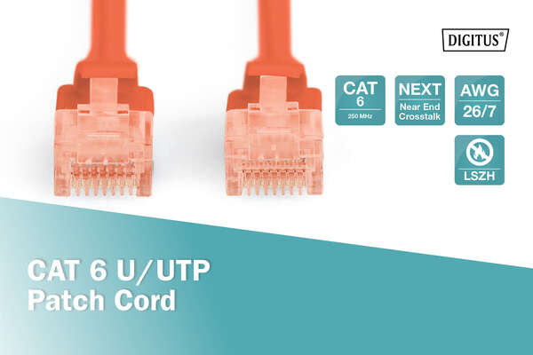Naar omschrijving van DK-1617-050-R - CAT 6 U-UTP patch cord, Cu, LSZH AWG 26/7, length 5 m, color red