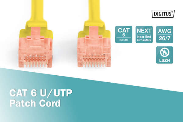 Naar omschrijving van DK-1617-050-Y - CAT 6 U-UTP patch cord, Cu, LSZH AWG 26/7, length 5 m, color yellow