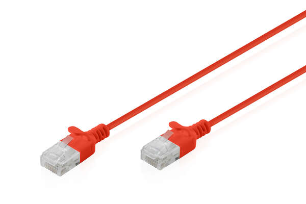 Naar omschrijving van DK-1618-003S-R - CAT 6 U-UTP slim patch cord, Cu, LSZH AWG 32/7, length 0.3 m, Red