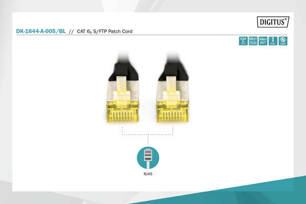 Naar omschrijving van DK-1644-A-005-BL - CAT 6A S-FTP patch cord, Cu, LSZH AWG 26/7, length 0.5 m, color black