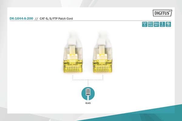 Naar omschrijving van DK-1644-A-200 - CAT 6A S-FTP patch cord, Cu, LSZH AWG 26/7, length 20 m, color grey