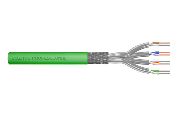 Naar omschrijving van DK-1843-VH-5 - CAT 8.2 S-FTP installationcable, 2000 MHz,AWG 22/1 Dca, 500 m, drum, Green