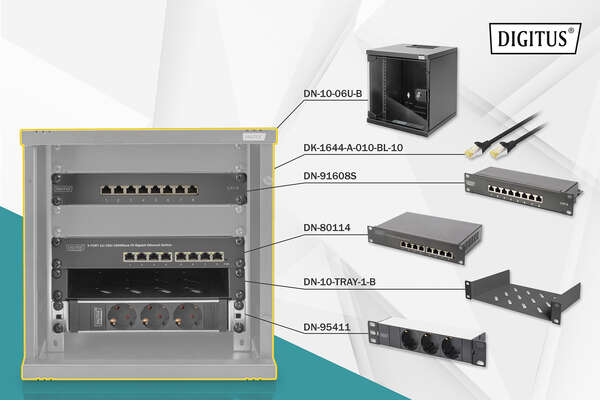 Naar omschrijving van DN-10-SET-1-B - DIGITUS Netwerkset - 10inch - 6U, 312 x 300mm (B x D)