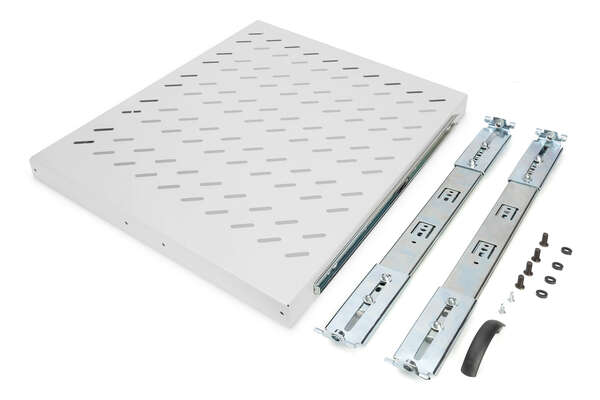 Naar omschrijving van DN-19-TRAY-2-800 - 1U extendible shelf for 800 mm depth racks 40x484x568 mm, up to 25 kg, grey (RAL 7035)
