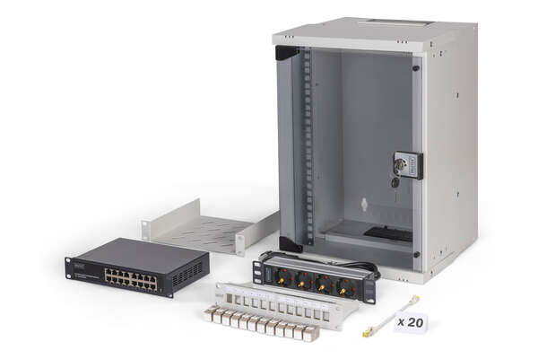Naar omschrijving van DN-49102-SET - DIGITUS SOHO Pro network set, 10 inch - 9U, 315 x 300mm (W x D)