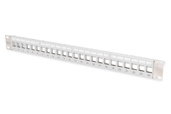 Naar omschrijving van DN-91410-LF - Modular Patch Panel, shielded, 24-port, 1U, transp. label field, grey RAL 7035