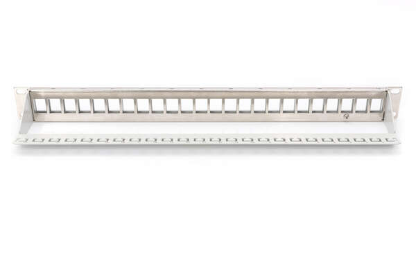 Naar omschrijving van DN-91410-LF - Modular Patch Panel, shielded, 24-port, 1U, transp. label field, grey RAL 7035