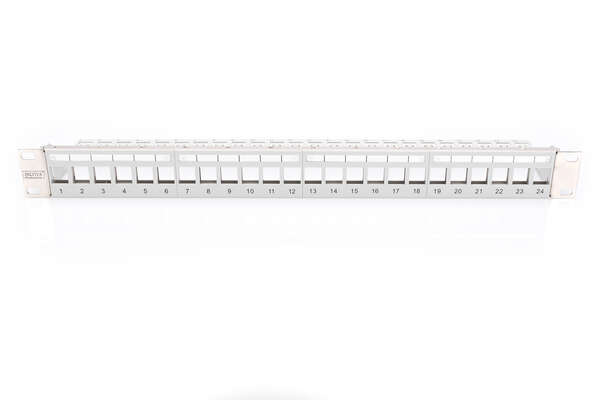 Naar omschrijving van DN-91410-LF - Modular Patch Panel, shielded, 24-port, 1U, transp. label field, grey RAL 7035