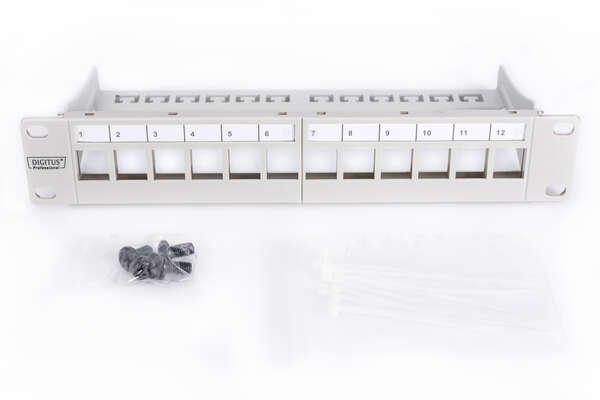 Naar omschrijving van DN-91419 - Modular Patch Panel, shielded, 12-Port Blank,1U,254mm (10