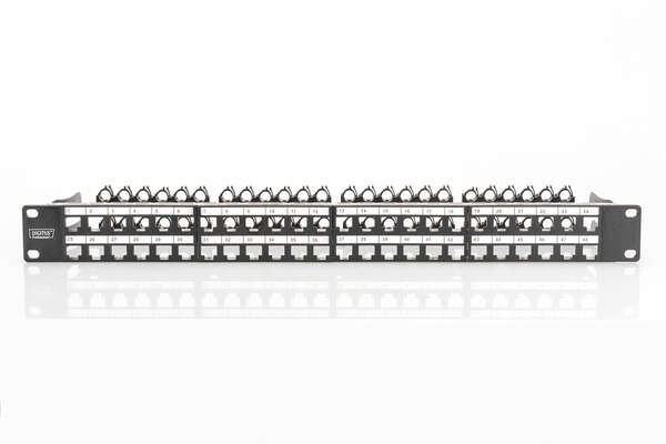 Naar omschrijving van DN-91424 - Modular Patch Panel, shielded, 48-port label field, 1U, rack mount, black RAL 9005