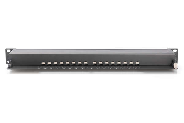 Naar omschrijving van DN-91616S-B - CAT 6, Class E patch panel, shielded, 16-port RJ45, 8P8C, LSA, 1U, rack mount, black, 482x44x109
