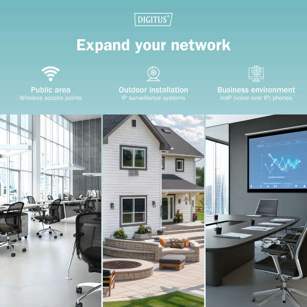 Naar omschrijving van DN-95103-3 - Gigabit Ethernet PoE+ Injector, 802.3at Power Pins:4/5(+),7/8(-), 30W