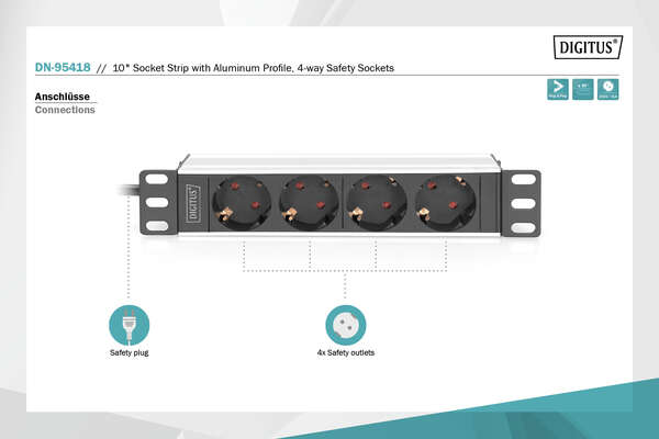 Naar omschrijving van DN-95418 - 1U Aluminum PDU, 254 mm (10