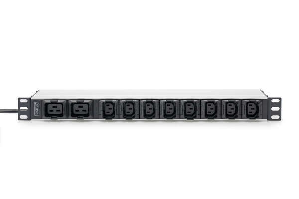 Naar omschrijving van DN-95427 - 1U Aluminum PDU, rackmountable, 8 x C13, 2 x C19 16A, 230VAC, 50/60Hz, IEC C20 plug
