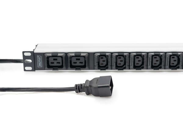 Naar omschrijving van DN-95427 - 1U Aluminum PDU, rackmountable, 8 x C13, 2 x C19 16A, 230VAC, 50/60Hz, IEC C20 plug