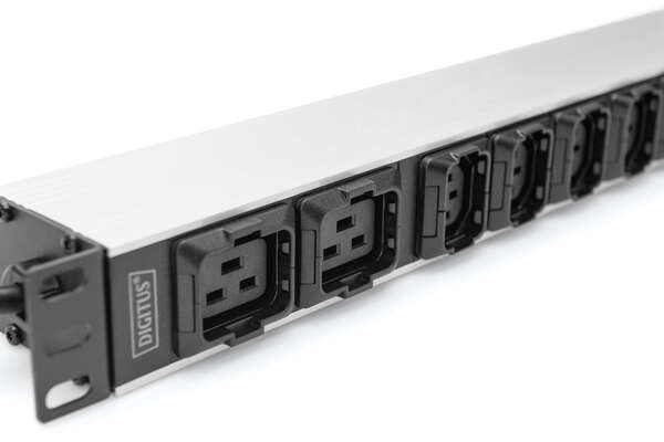 Naar omschrijving van DN-95427 - 1U Aluminum PDU, rackmountable, 8 x C13, 2 x C19 16A, 230VAC, 50/60Hz, IEC C20 plug
