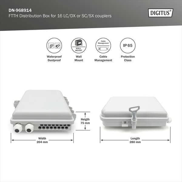 Naar omschrijving van DN-968914 - Outdoor FTTH Box for 16 cores and 16x LC/DX or 16x SC/SX