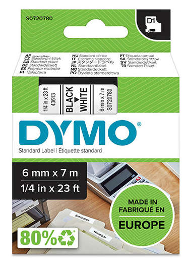 Naar omschrijving van DYMOS0720780 - Dymo S0720780 / 43613 tape zwart op wit 6 mm (origineel)
