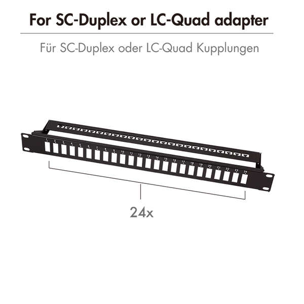 Naar omschrijving van FB0003B - Fiber Optic Panel for 24× SC-Duplex or LC-Quad adapter, black