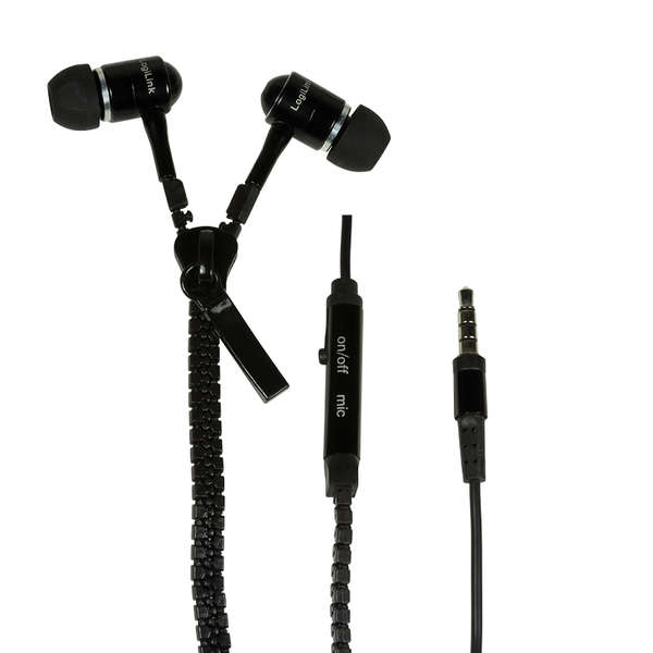 Naar omschrijving van HS0021 - Zipper stereo in-ear headset with remote, Black