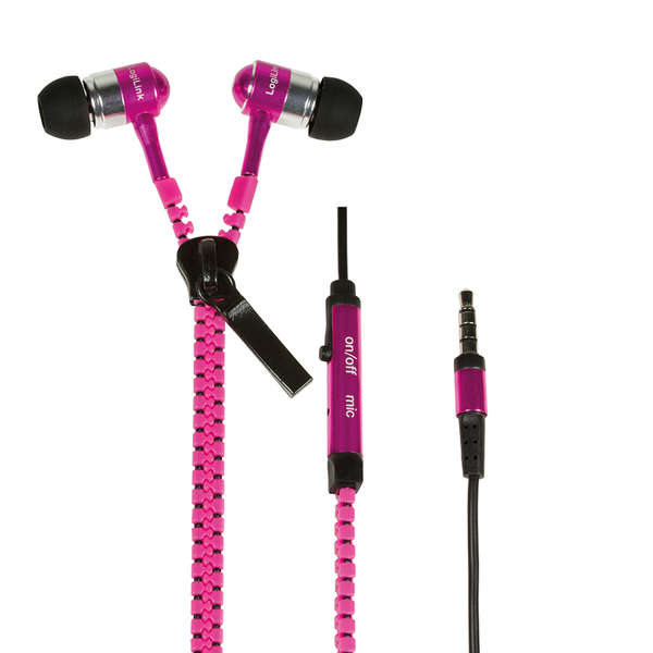 Naar omschrijving van HS0022 - Zipper stereo in-ear headset with remote, neon-pink