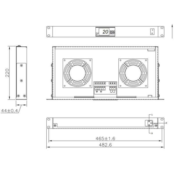 Naar omschrijving van I-CASE-FAN-TC2B - 2 Fans with LED Thermostat 1U Rack 19