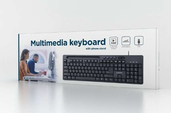 Naar omschrijving van KB-UM-108 - Multimedia keyboard with phone stand, black, US-layout