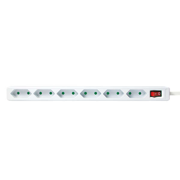 Naar omschrijving van LPS232 - Socket outlet 6-way with switch, slim, 1.5m, white
