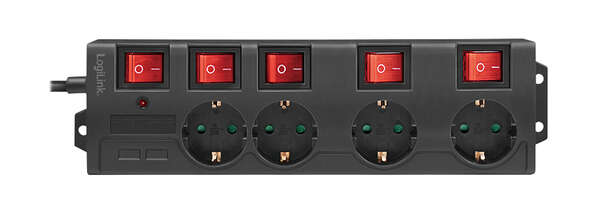 Naar omschrijving van LPS251 - Outlet Strip, 4 safety sockets, w/switch for each socket, black