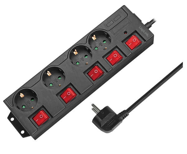 Naar omschrijving van LPS251 - Outlet Strip, 4 safety sockets, w/switch for each socket, black