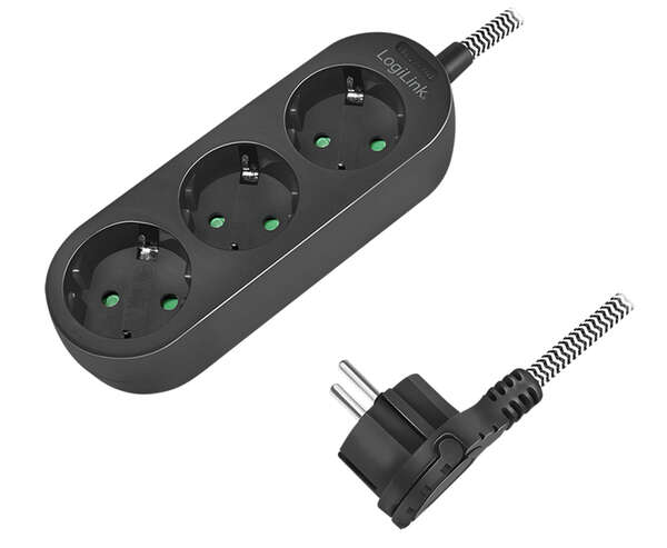 Naar omschrijving van LPS261 - Outlet Strip, 3 safety sockets, w/ textile cable, black