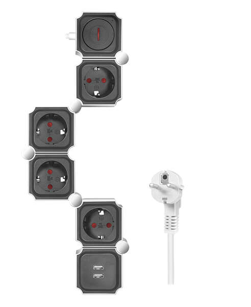 Naar omschrijving van LPS276U - Outlet Strip, 4 safety sockets, snake-shaped, 2x USB-A, white/black