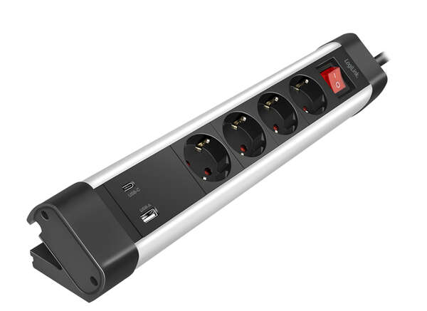 Naar omschrijving van LPS278U - Outlet Strip, 4 safety sockets, w/ USB-A & USB-C Port, aluminum, desktop