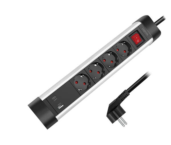 Naar omschrijving van LPS278U - Outlet Strip, 4 safety sockets, w/ USB-A & USB-C Port, aluminum, desktop