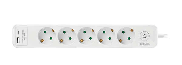 Naar omschrijving van LPS280U - Outlet Strip, 5 safety sockets, w/ 1x USB-A, 1x USB-C Port, white